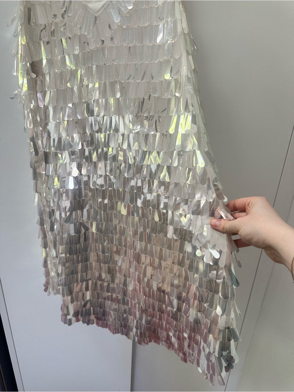 BHLDN Iridescent Sequin Slip Dress - White/Silver - Picture 3 of 4